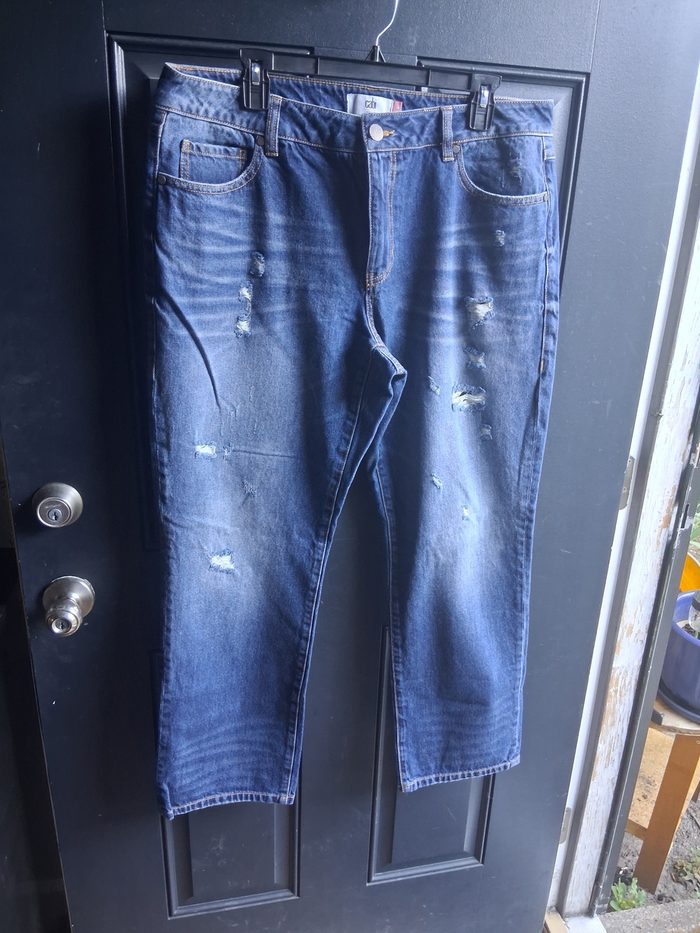 Men's Distressed Dark Blue Jeans